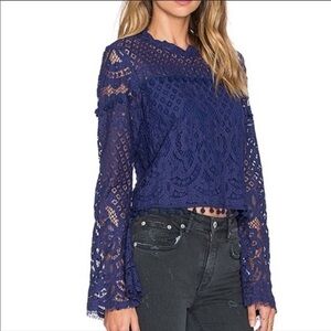 Tularosa Holly Top Blue Lace Pom Pom
